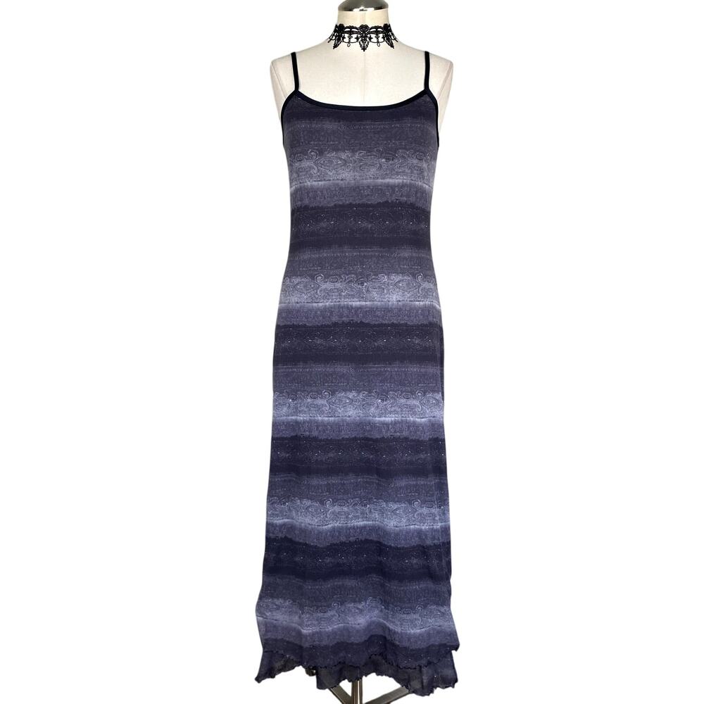 Vtg 90's Stripe Paisley Grunge Whimsigoth Gothic Alt Summer Dress Mesh Sz M